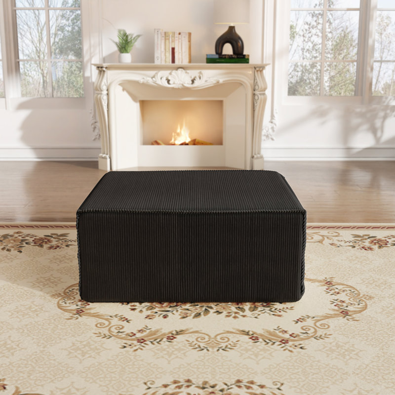 29" Compression Oversized Ottoman Upholstered No Assembly Required, Black