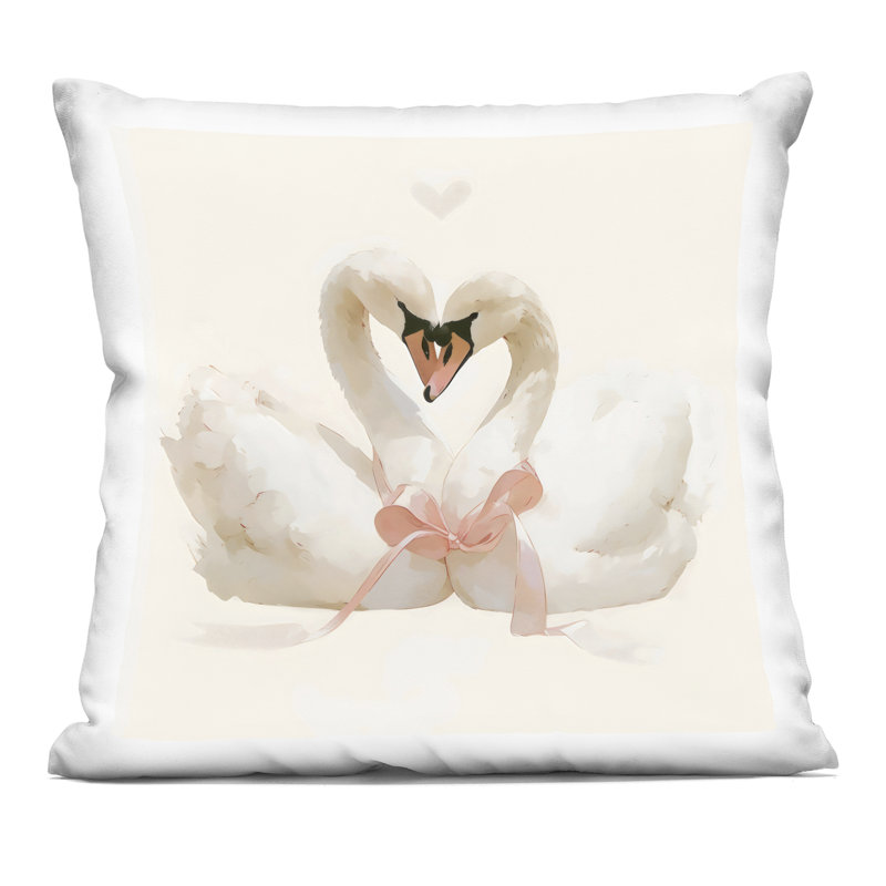 Coussin Swan, avec un arc, imprimé par Creative Studio, 18 x 7 x 18, Carré 18 po, Cygne beige