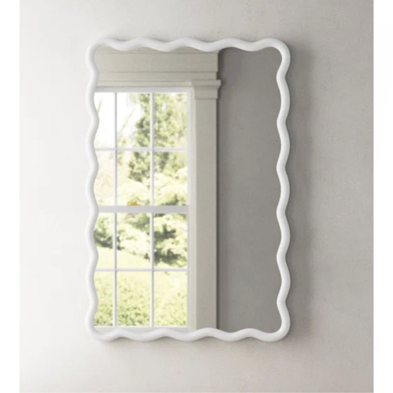 Solid Wood Wavy Rectangle  Mirror-Natural-Wood   40" X 28" Modern Mirror Wall Decor For Bathroom, Bedroom, Living Room, Dining Room, Cloakroom, Entryway