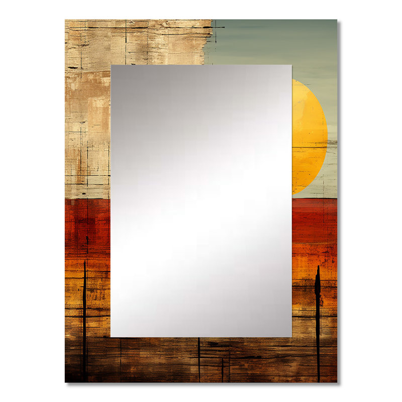 Nostalgie coucher de soleil pleine lune se levant - miroir décoratif géométrique, miroir mural doré, impression d'art en métal