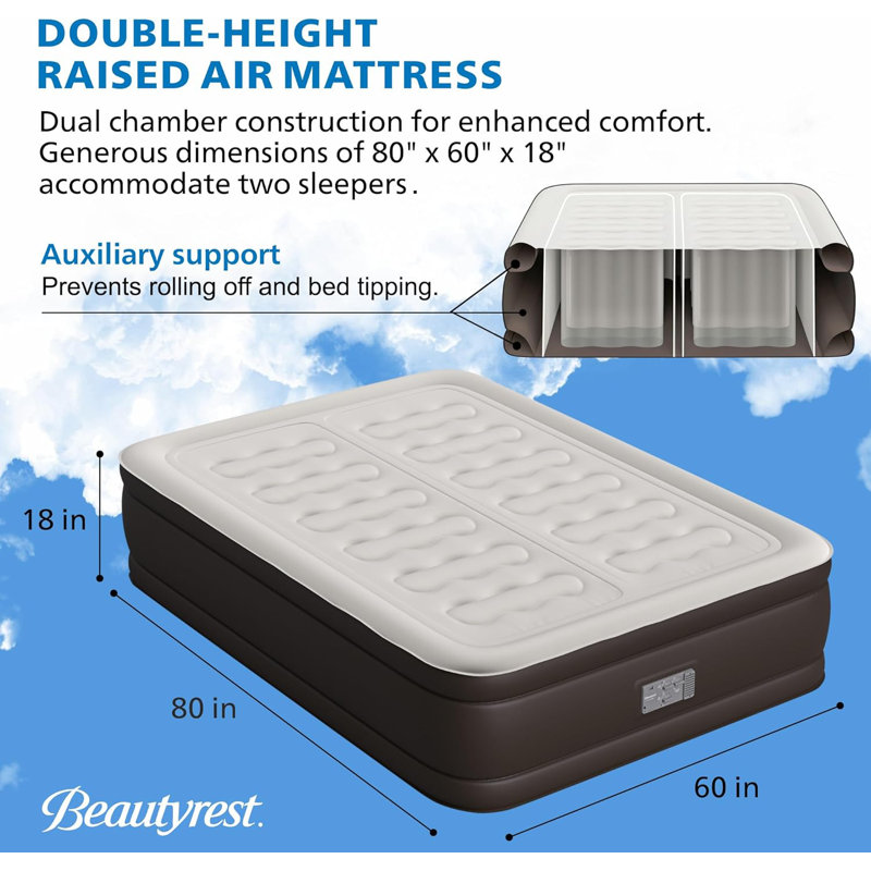 Duet 18" Queen Brown Vinyl Air Mattress with Built-in Pump