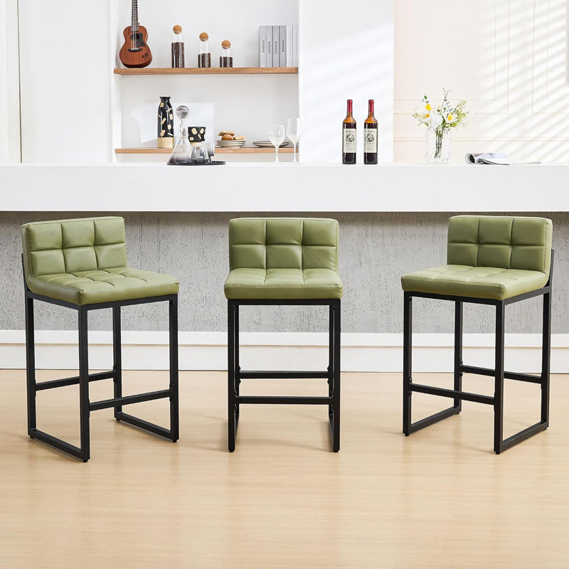 Tabouret de comptoir rembourré à dossier bas avec structure en métal épaissie pour îlot de cuisine, Vert, 3