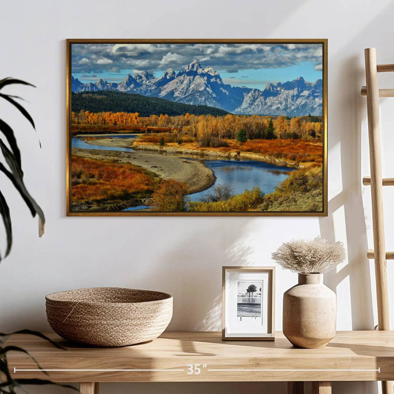 Rivière Teton Mountains, 25 po x 17 po, Cadre flottant doré