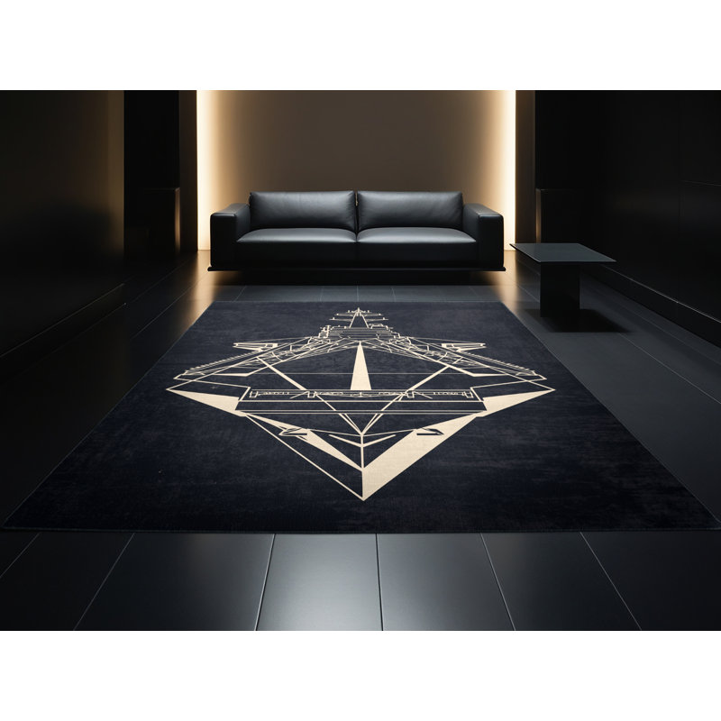 Machine Washable Daleville Aircraft Carrier Ship Modern Geometric Rug in Gray – Black Binding, 4x6