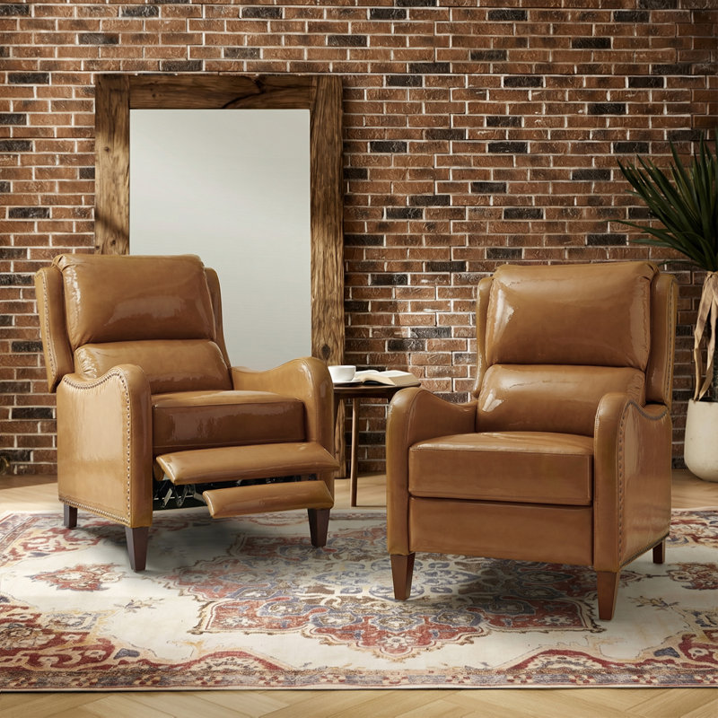 Neliyah 28.75" Wide Genuine Leather Manual Recliner(Set of 2), Gray