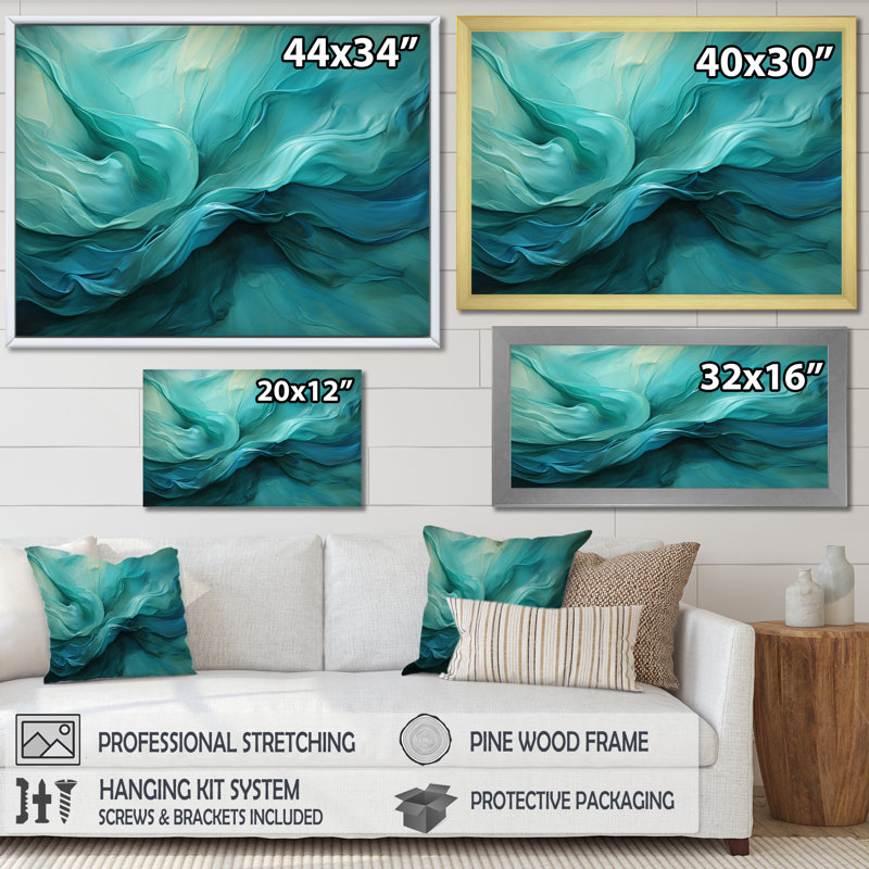 Turquoise Tranquility V - paysages abstraits, impressions sur toile, Toile tendue, H 34 po x l 44 po, Sans cadre