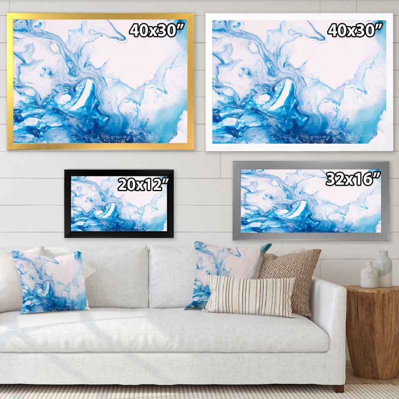 " Light Blue Ink Liquid Art II " Painting Print, Black Framed, 31.5" H x 41.5" W x 1.5" D