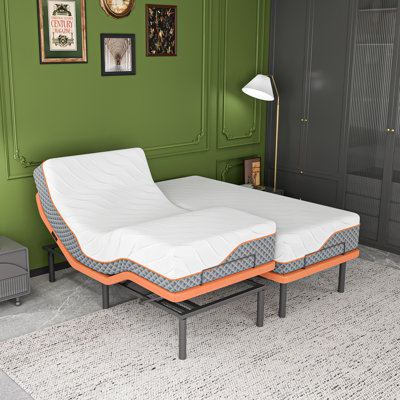 Très grand lit divisé réglable avec inclinaison de l'oreiller, gravité zéro, double massage, matelas hybride de 12 pouces inclus - série E5000 Core