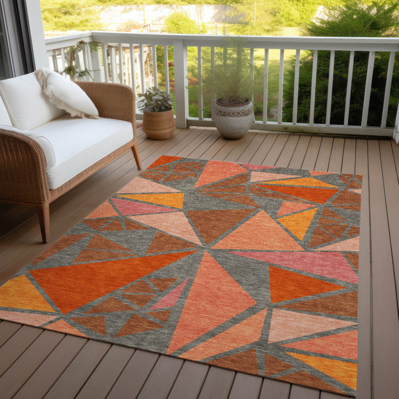 Rust and Gray Geometric Washable Indoor/Outdoor Rug 2'6" x 3'10"