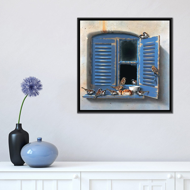 «Visiting Birds I», impression sur toile, H 18 po x l 18 po x P 1,5 po, Toile avec cadre noir, Pas de tapis
