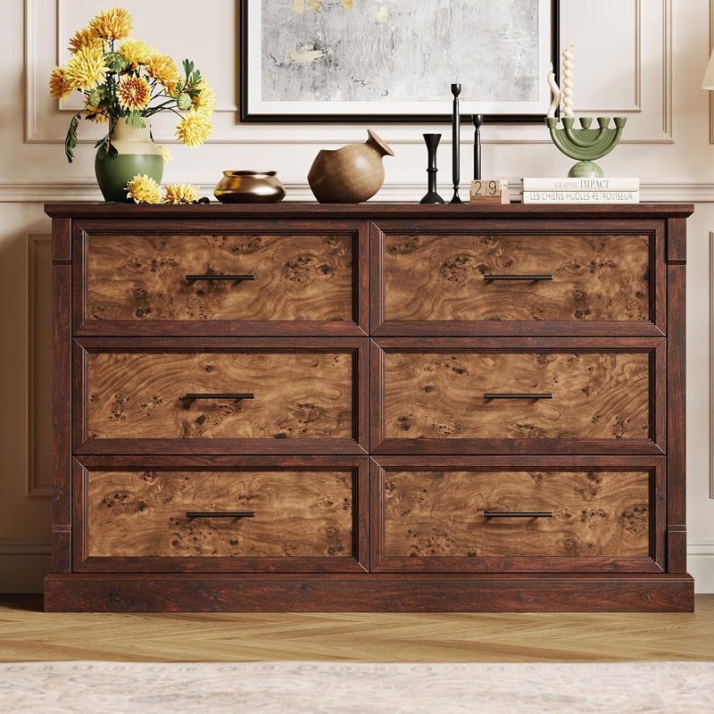 Commode en bois à 6 tiroirs Farmhouse, Brun