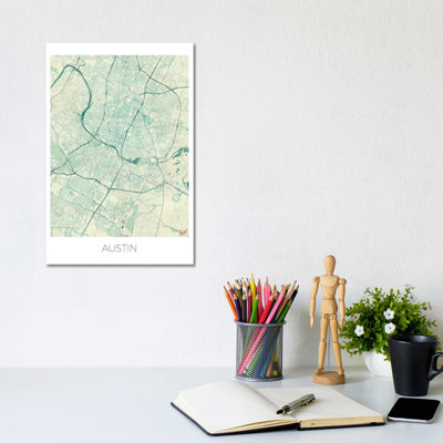 Austin Vintage Urban Blueprint Map by Hubert Roguski - Wrapped Canvas Print