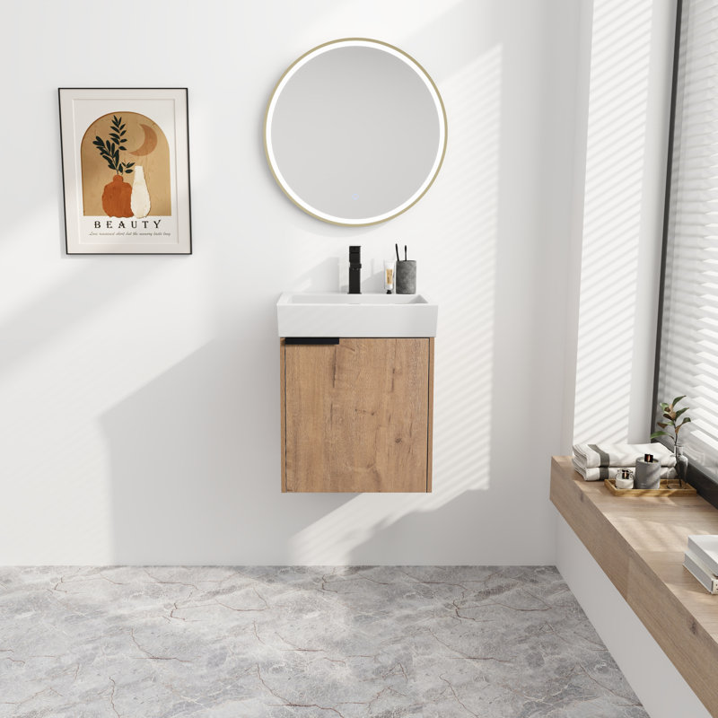 Catinia  18" Wall Mounted Single Bathroom Vanity Set with Ceramic Top without Faucet