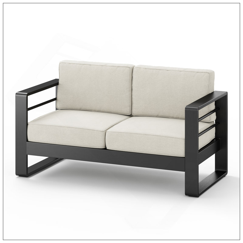 Causeuse MAYA BAY MP1, structure en aluminium durable avec coussin beige confortable pour l'extérieur