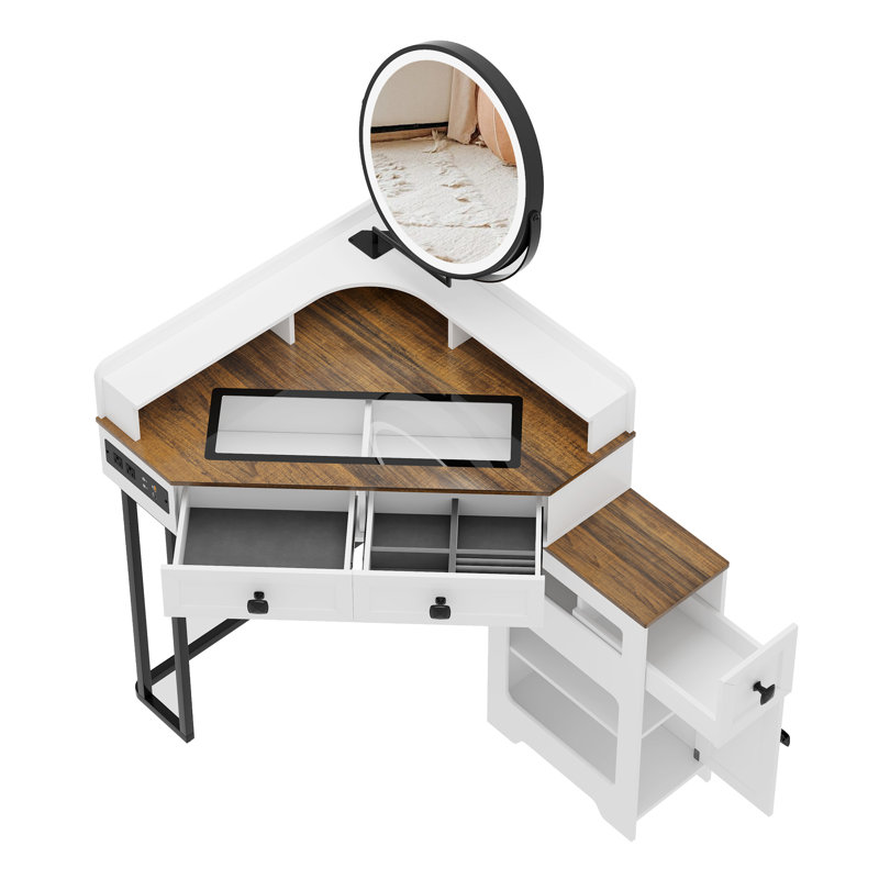 Dressing Table with Mirror, White/Brown