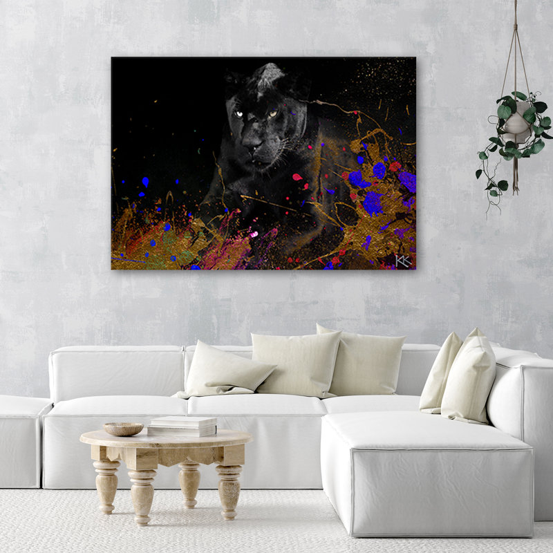 Leopard On A Colourful Background - No Frame Print on Canvas