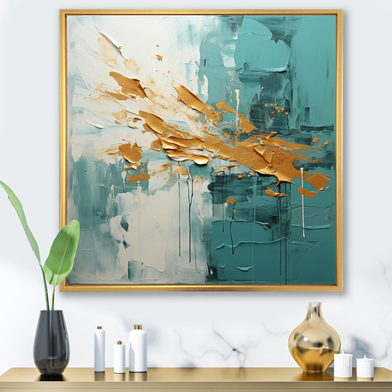 Teal Oasis IV - Abstract Landscape Canvas Art Print, Cadre flottant doré, H 24 po x l 24 po x P 1 po