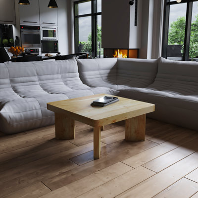 Elainea 32 Inch Coffee Table, Handcrafted Natural Acacia Wood, Square Top With Diagonal Wide Panel Legs by Millwood Pines