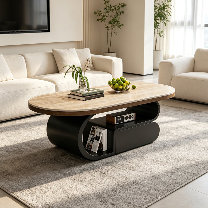 Table basse Minimal, Brun clair/noir, H 15,74 po x l 47,24 po x P 23,62 po