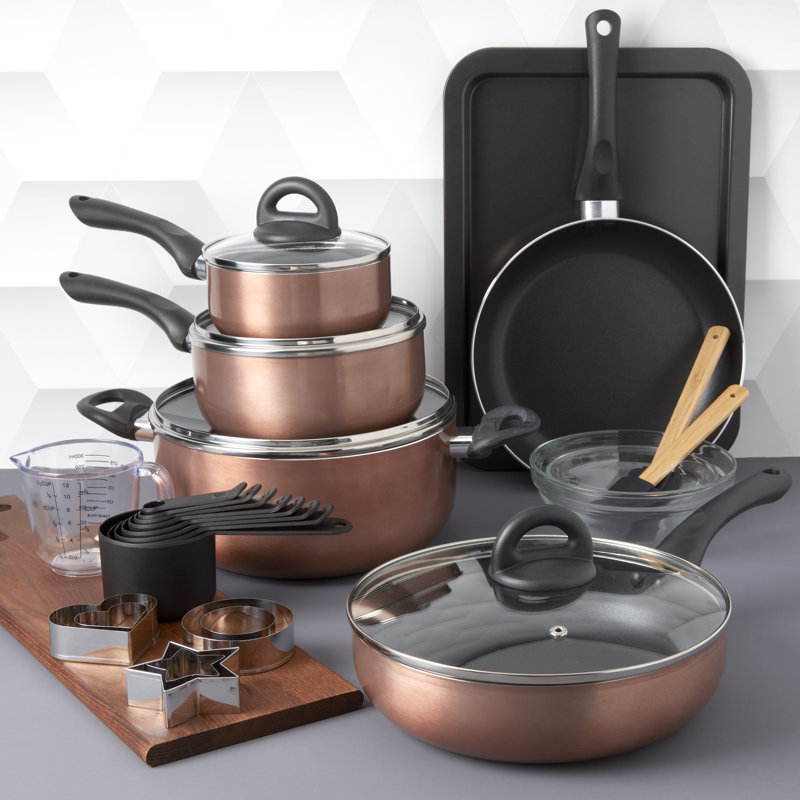Basic Essentials 29-Piece Non-Stick Aluminum Cookware and Bakeware Set, Copper