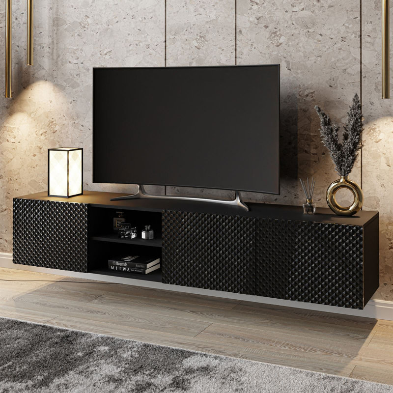 Retal Unfinished TV Stand for TVs up to 70", Black/High-gloss Black
