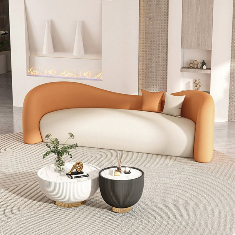 Canapé clair de luxe de style crème, H 27,56 po x l 78,74 po x P 27,56 po, Orange / blanc cassé
