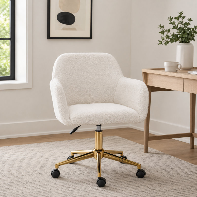 Chaise de bureau moderne pivotante à 360 ° en tissu moderne avec pieds en métal doré et roulettes universelles pour l'intérieur