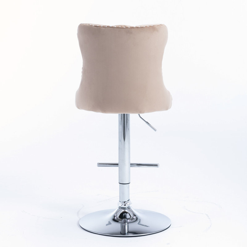 Kennasyn Swivel Upholstered Adjustable Height Counter Stool, Chrome/Khaki