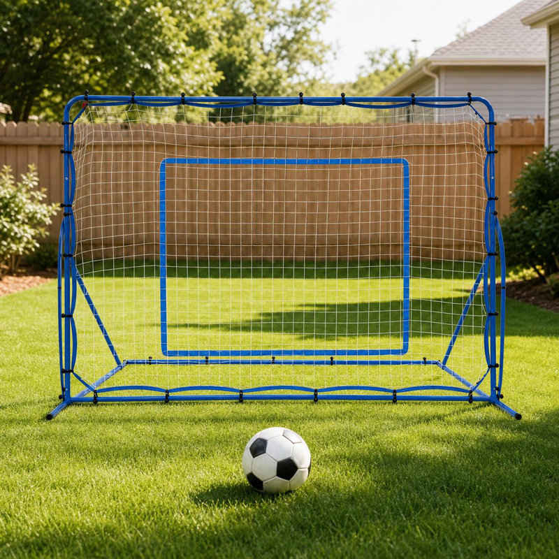 Filet d'entraînement de football réglable de 2,13 m x 1,52 m avec cadre en fer et rebondeur en PE pour l'entraînement multisports dans le jardin