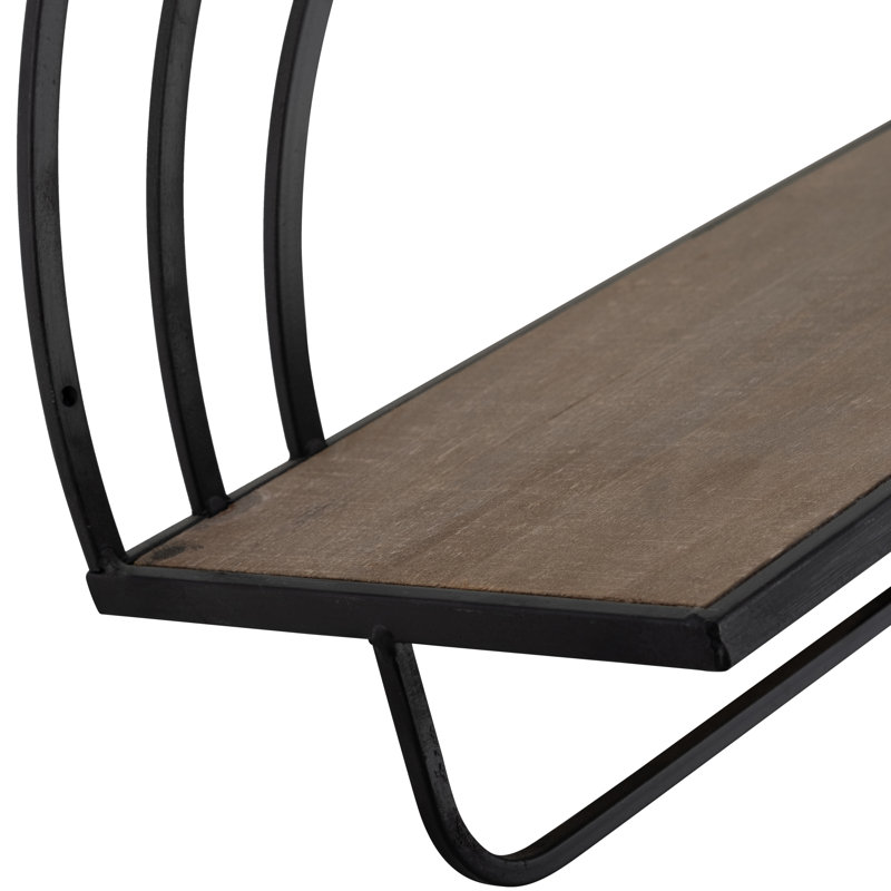 Étagère murale décorative arquée en bois et métal pour décoration intérieure, Brun / Noir