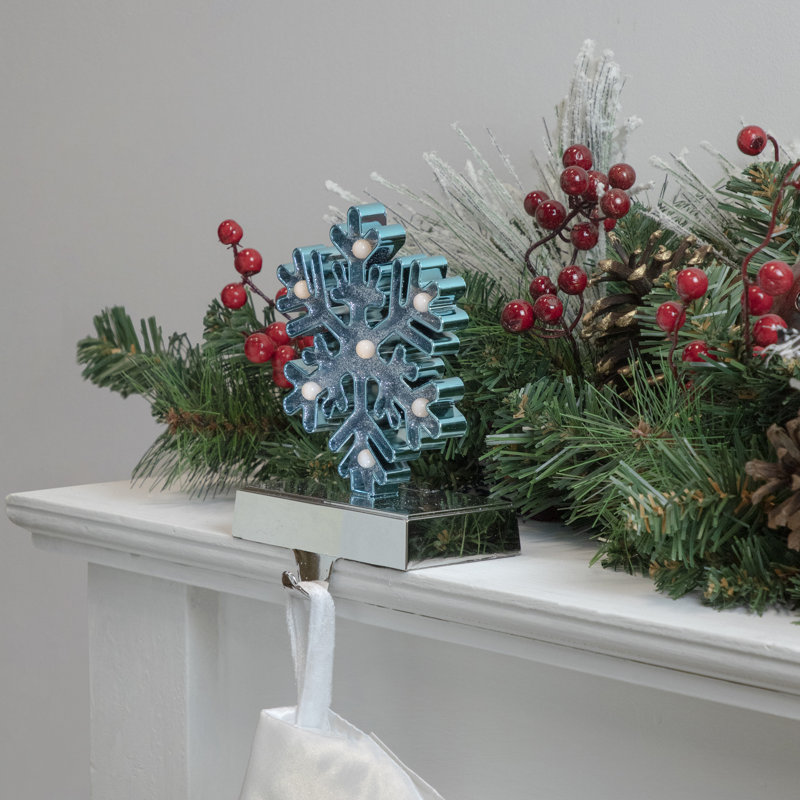 Blue and Silver LED Glitter Snowflake Christmas Stocking Holder