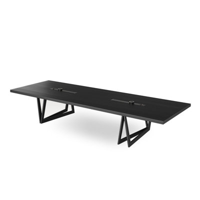 Black Rectangular Solid Wood + Carbon Steel Conference Table