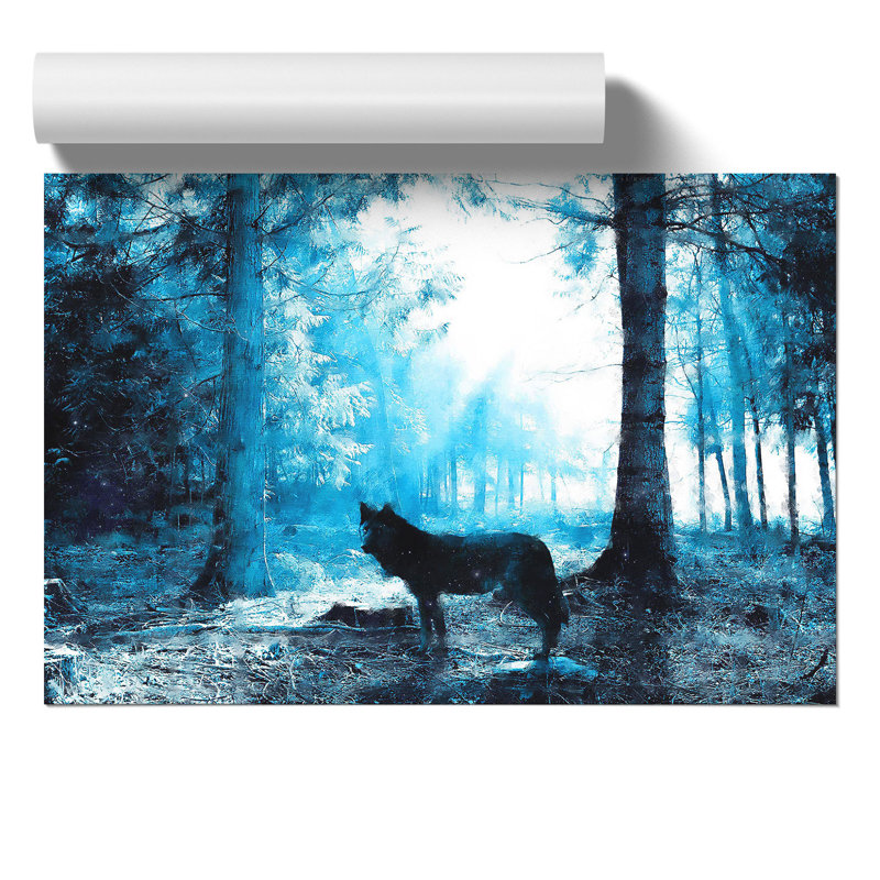 Wolf in the Blue Forest Painting - Frameless Print, 30cm H x 42cm W x 0.1cm D
