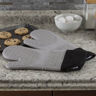 Extra-Long Silicone Oven Mitts - Pair of Pot Holders with Quilted Lining and 2-Sided Textured Grip