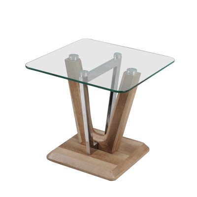 Wallen Glass Top Pedestal Square Side Table