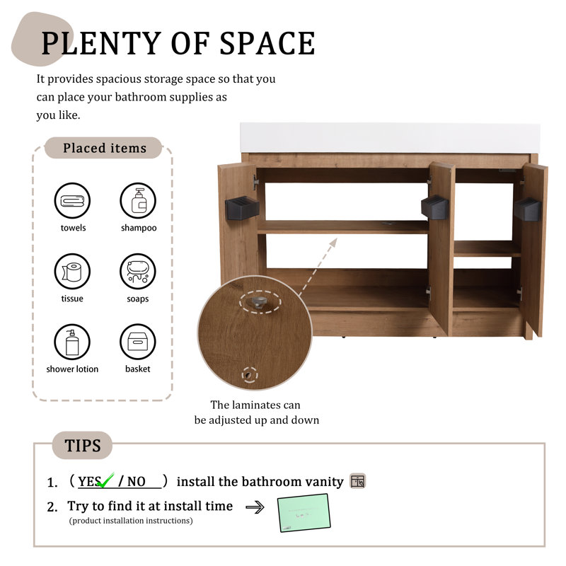 Meuble-lavabo simple 47,6 po avec plateau en résine Nafeesa