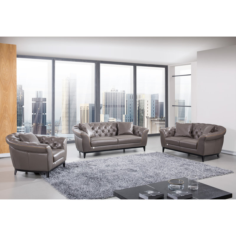 Causeuse Avani, Cuir véritable taupe
