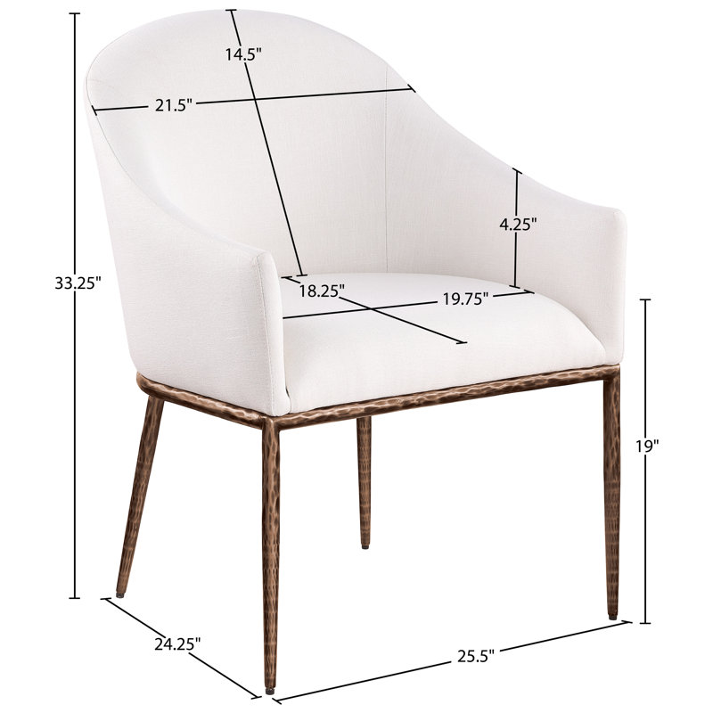 Chaise de salle à manger rembourrée Ferro, Tissu crème texturé en lin, Bronze brossé