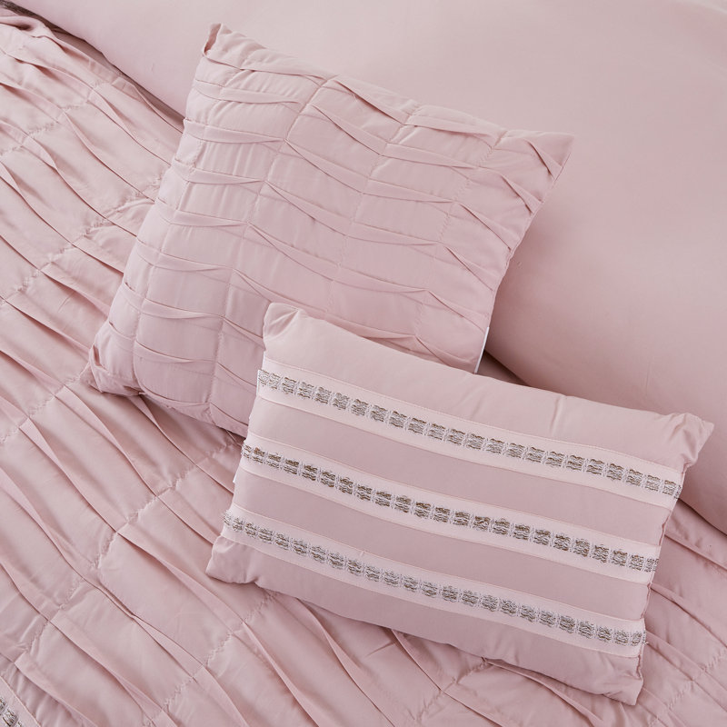Modern Threads Antonella 8-Piece Pleated Comforter Set, Queen Comforter + 7 Additional Pieces, Mauve