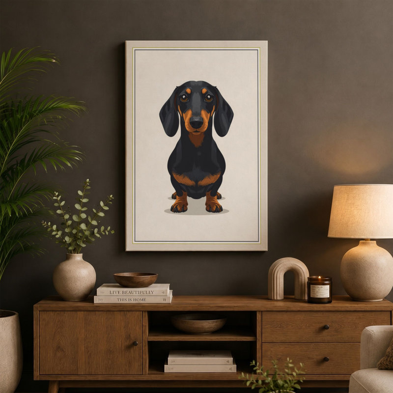 Dachshund Portrait Modern 1 Piece Wrapped Canvas Wall Art, 30x20 - 76.2 x 50.8 cm, Ochre Border