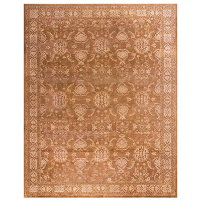 Élégant tapis Agra indien de couleur rouille et chameau avec motif floral