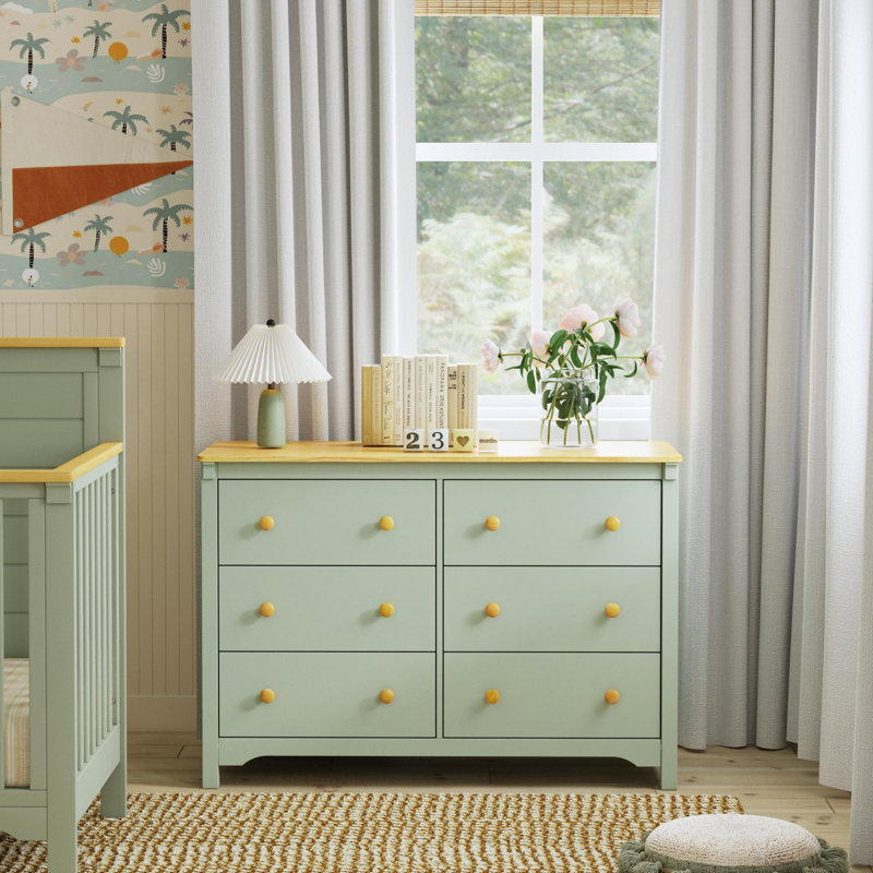 Commode 6 tiroirs Shea, Sauge clair / miel