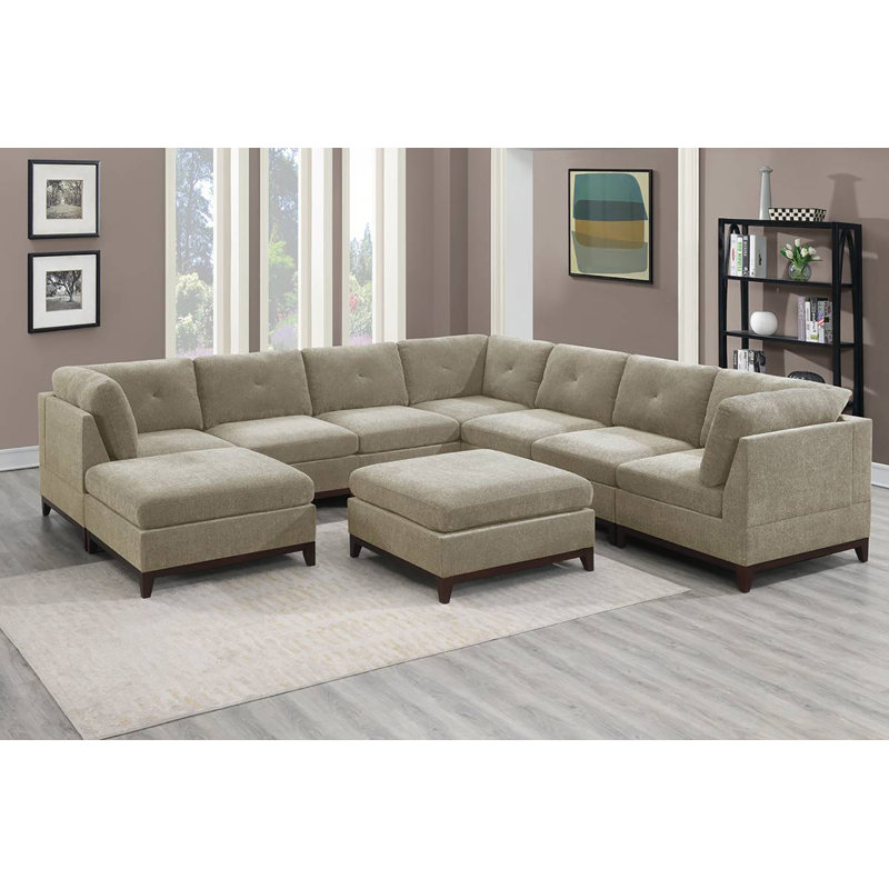 Mailey Square Chenille Cocktail Ottoman, Tan