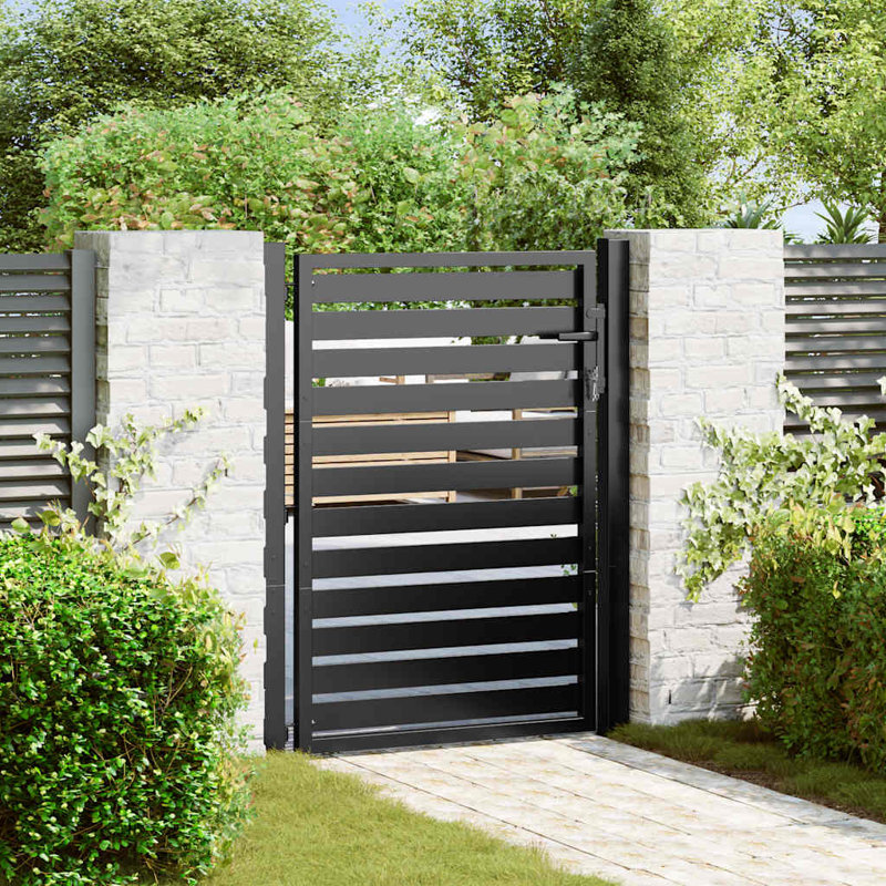 Vidaxl Patio Gate Lockable Black Aluminium, 5.2 ft. H x 10.1 ft. W
