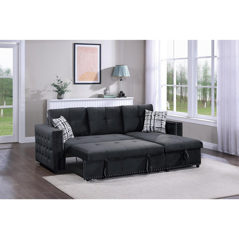 Canapé-lit modulaire convertible, Velours noir
