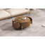Table basse ronde moderne avec 2 grands tiroirs de rangement, brun, 31,5 po