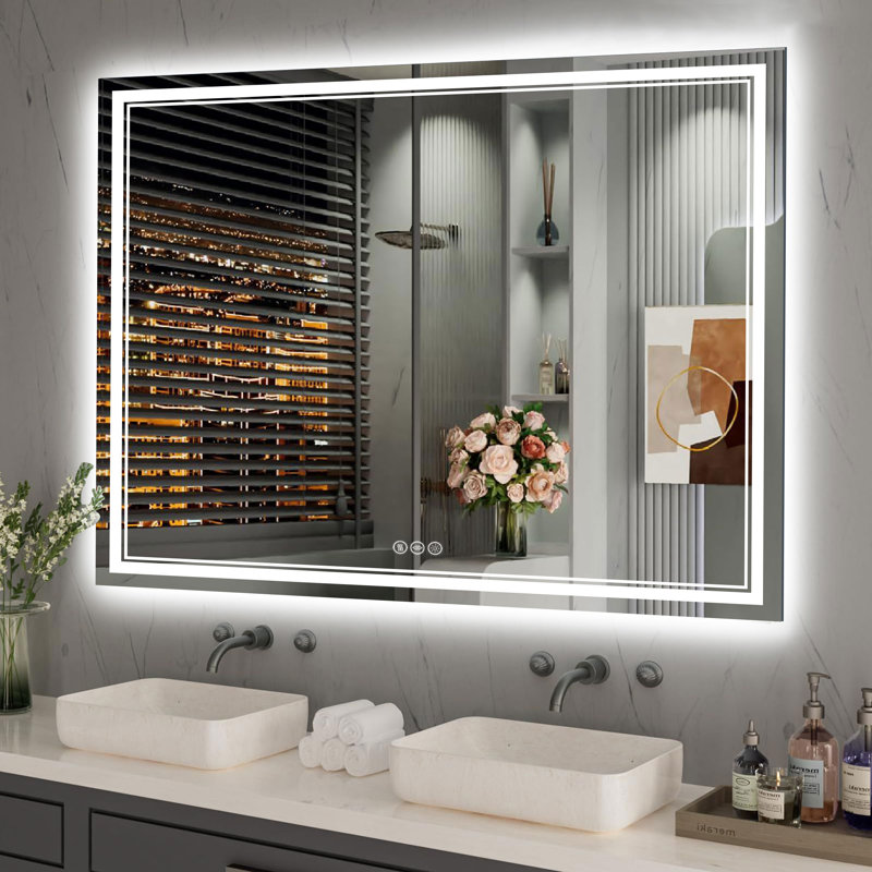 LED Bathroom Mirror Dimmable Vanity Mirror with Defog 3-Color Temperature Frontlit & Backlit LED mirror, 36" x 48", Rectangle