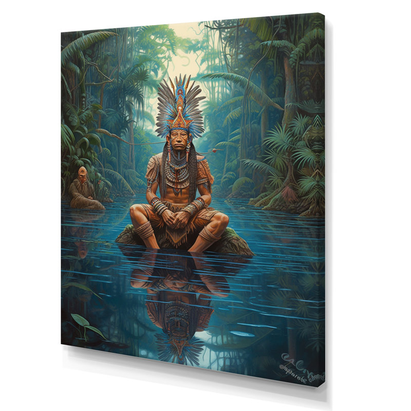 " Indigenous Shaman In Amazon Rainforest ", Wrapped Canvas, 32" H x 16" W