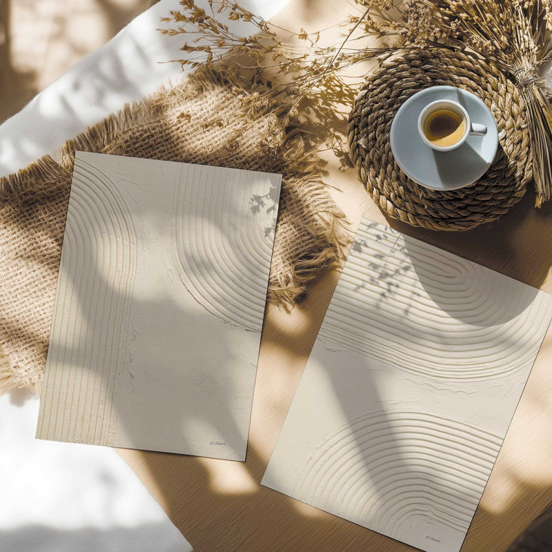 «Echoed Curves in Beige», ensemble de 2 impressions, 10 po x 8 po, H 36 po x l 48 po x P 0,1 po, Papier