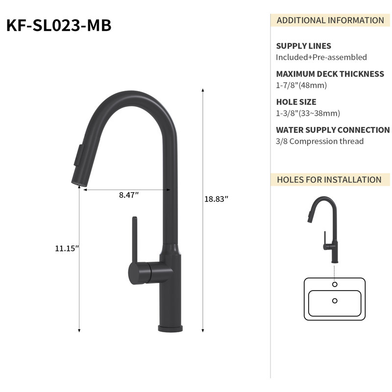  Robinet de cuisine rétractable pour un nettoyage efficace - utilisation moderne 19,26, Noir mat